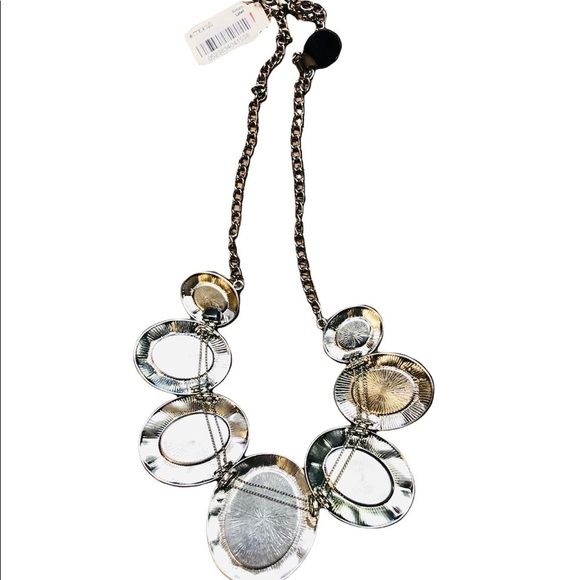 Multi Color and Hammered Silver Statement Necklace NWT - Picture 2 of 5